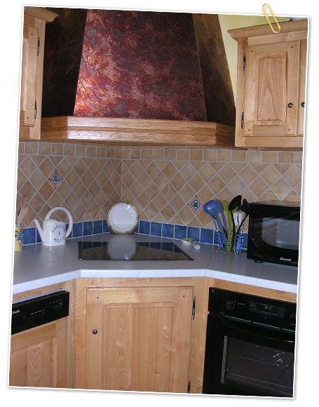 Cuisine aménagée avec 4 plaques de cuisson, four, micro-ondes,<br> réfrigérateur-freezer et lave-vaisselle